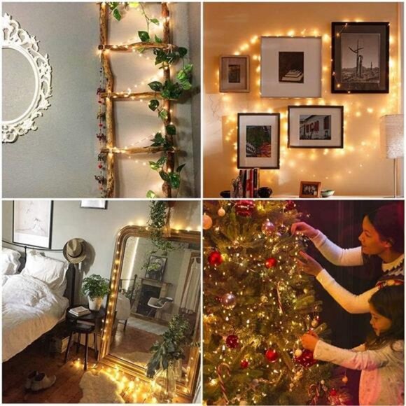 2 Pack 33ft 100 LED Solar Copper String Lights,8 Modes Christmas Fairy Lights - Picture 5 of 7